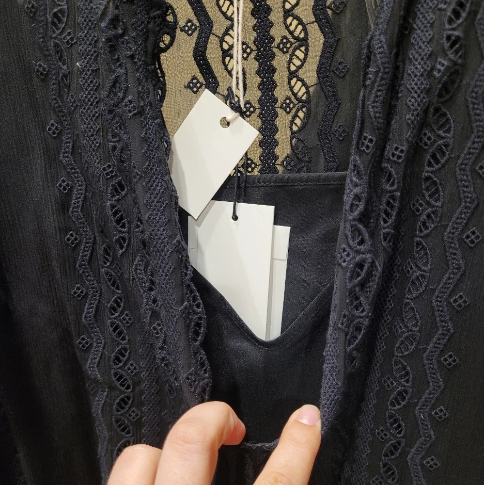 Elizabeth & James Black Embroidered Silk Georgette Mia Maxi Dress - Picture 4 of 11